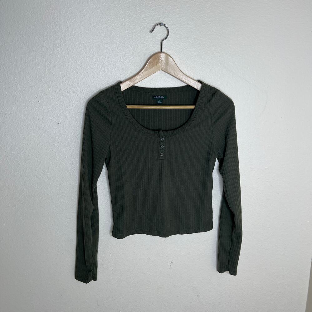 Wild Fable Army Green Long Sleeve Knit Crop Top Small